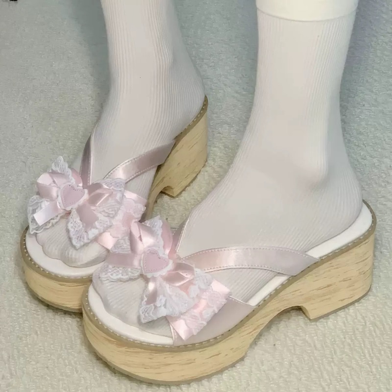 Summer Clothing Fabric - Słodkie Klapki na Platformie z Grubą