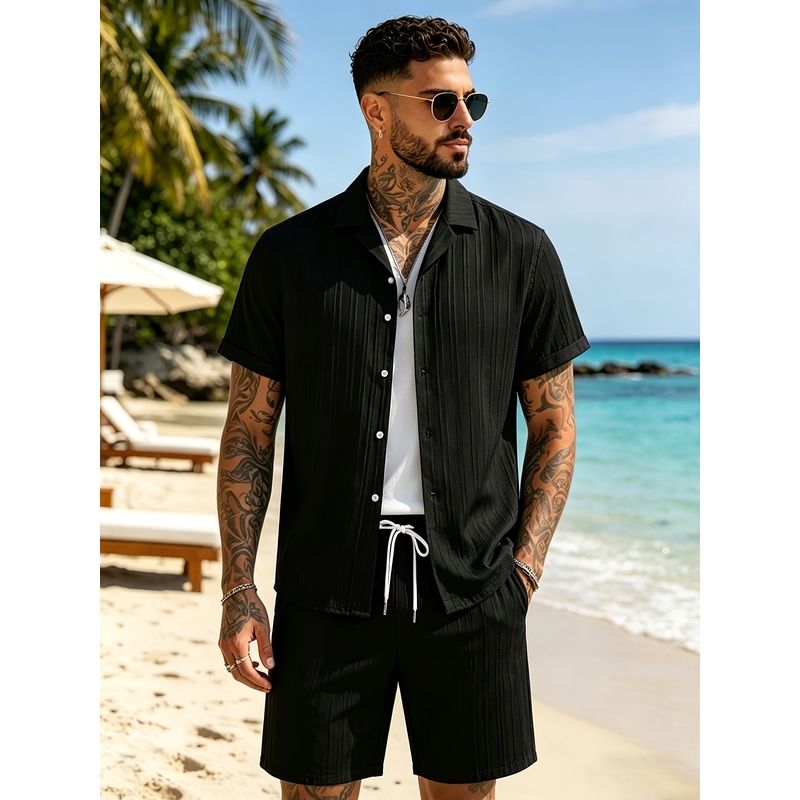 Summer Clothing For A Beach - Męski letni zestaw casualowy, koszula z