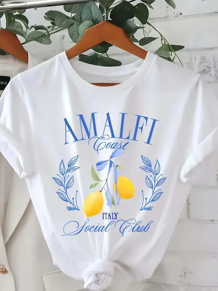 Summer Clothing Aesthetic - Koszulka z nadrukiem cytryn, krótki rękaw,