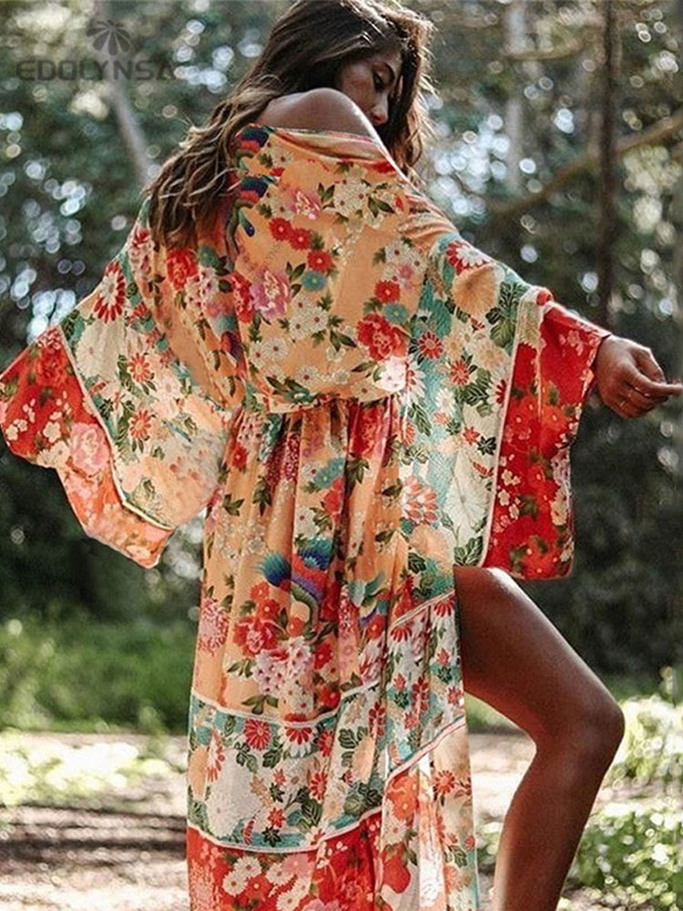 Sarong Pareo Wrap - 2025 Bohemian Floral Printed Front Open