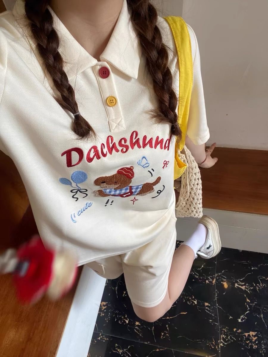 Summer Clothing For Japan - Kawaii Haft Pies Japoński Styl Koszulka