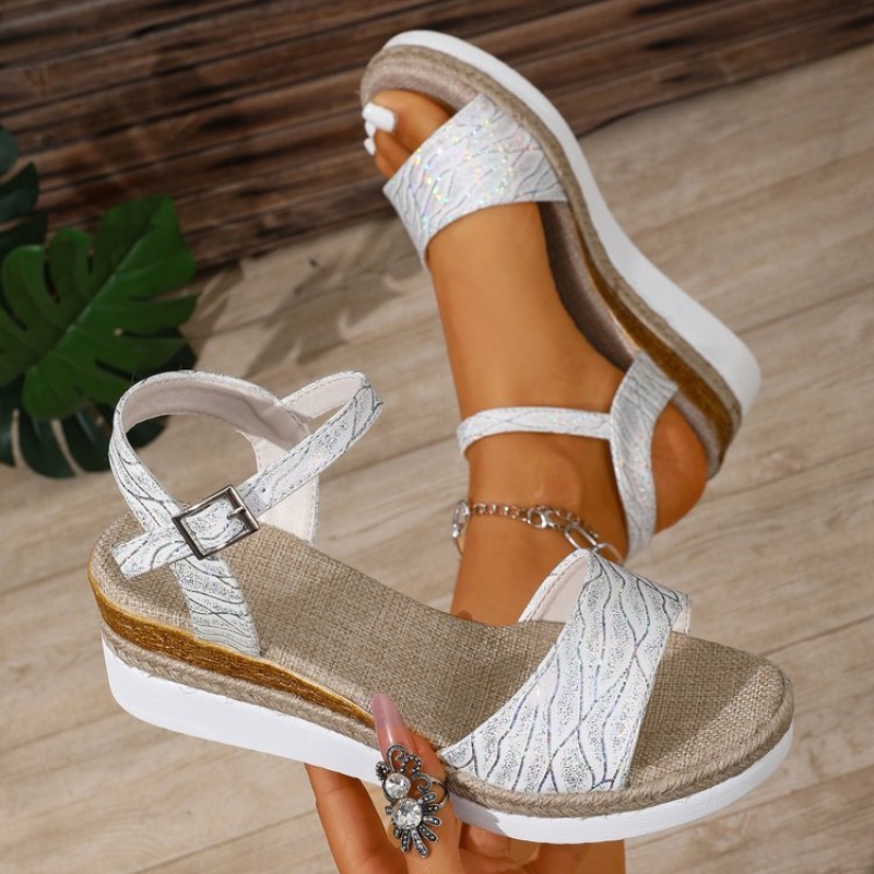 Espadrille Sandal Women - Sandały na koturnie damskie białe platformy