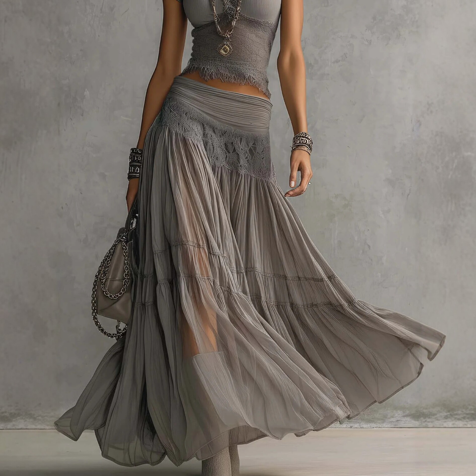 Zestaw: Szary dzianinowy top + – Summer Clothing Fabric recenzja i cena